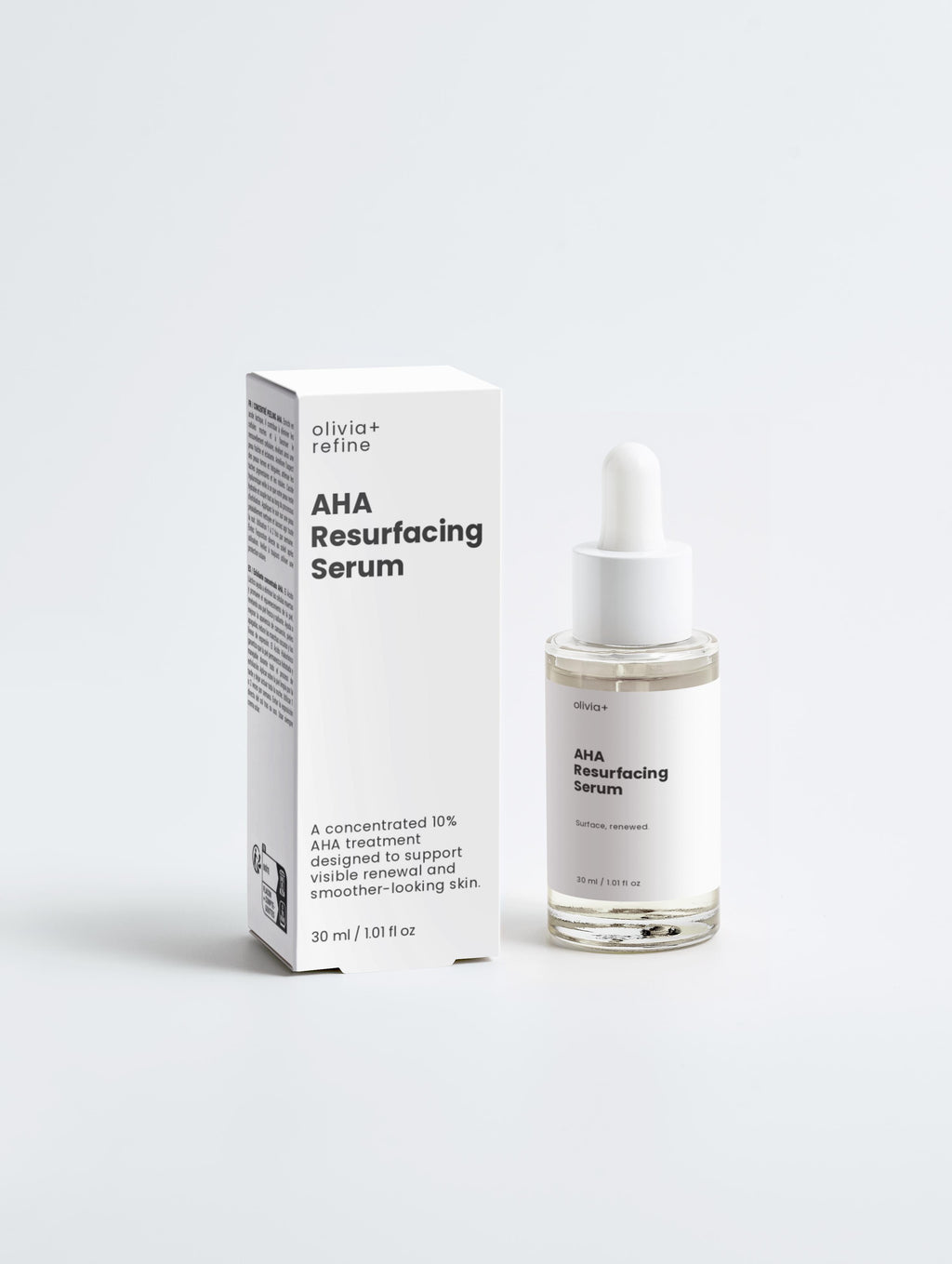 AHA Resurfacing Serum bottle and packaging on a white background
