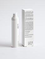 White cylindrical container and its packaging on a light gray background