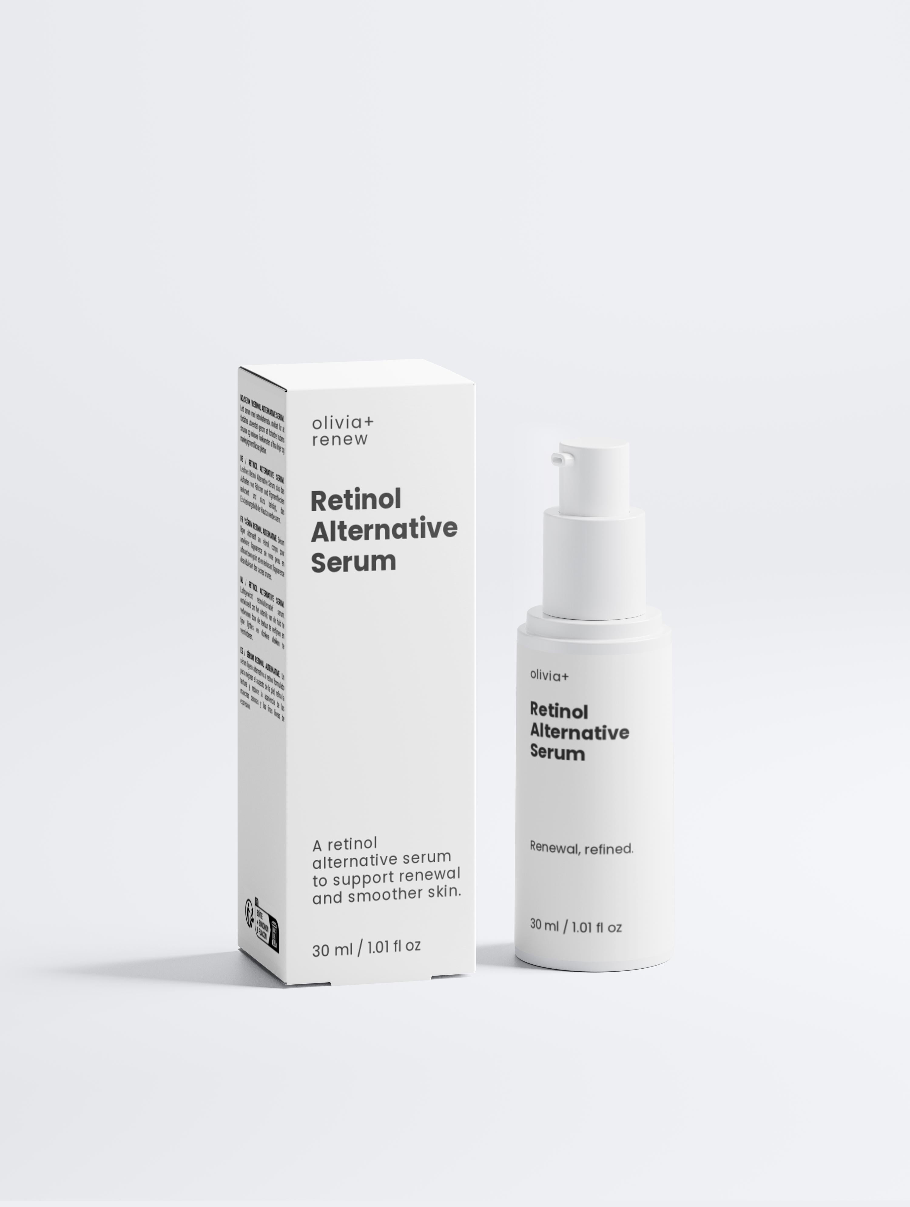 Retinol Alternative Serum bottle and packaging on a white background