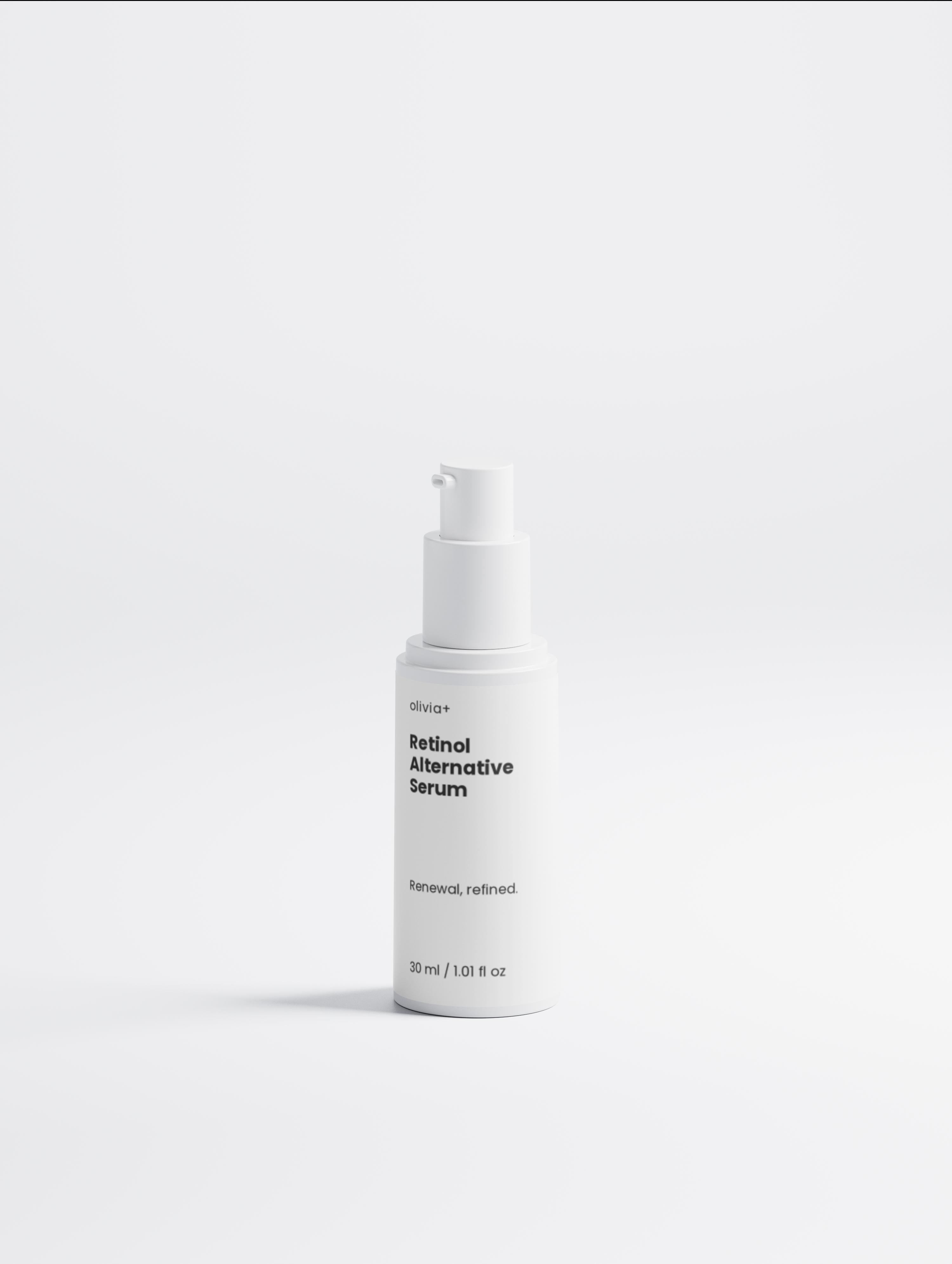 Skincare serum bottle labeled 'Retinol Alternative Serum' on a white background