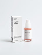 Peptide serum bottle and packaging on a white background
