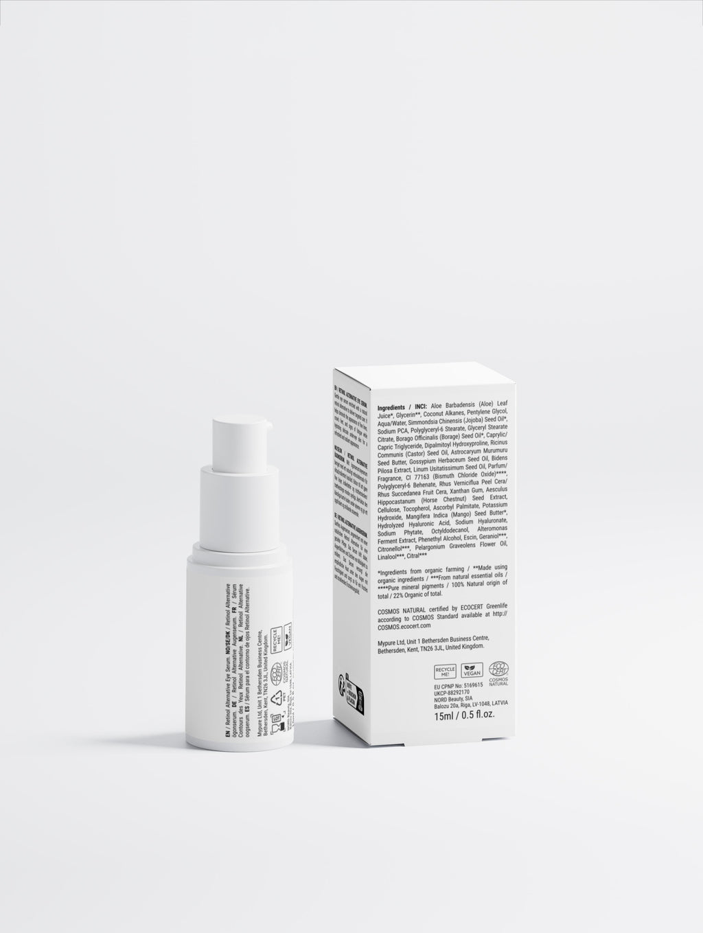 Skincare bottle and packaging on a white background