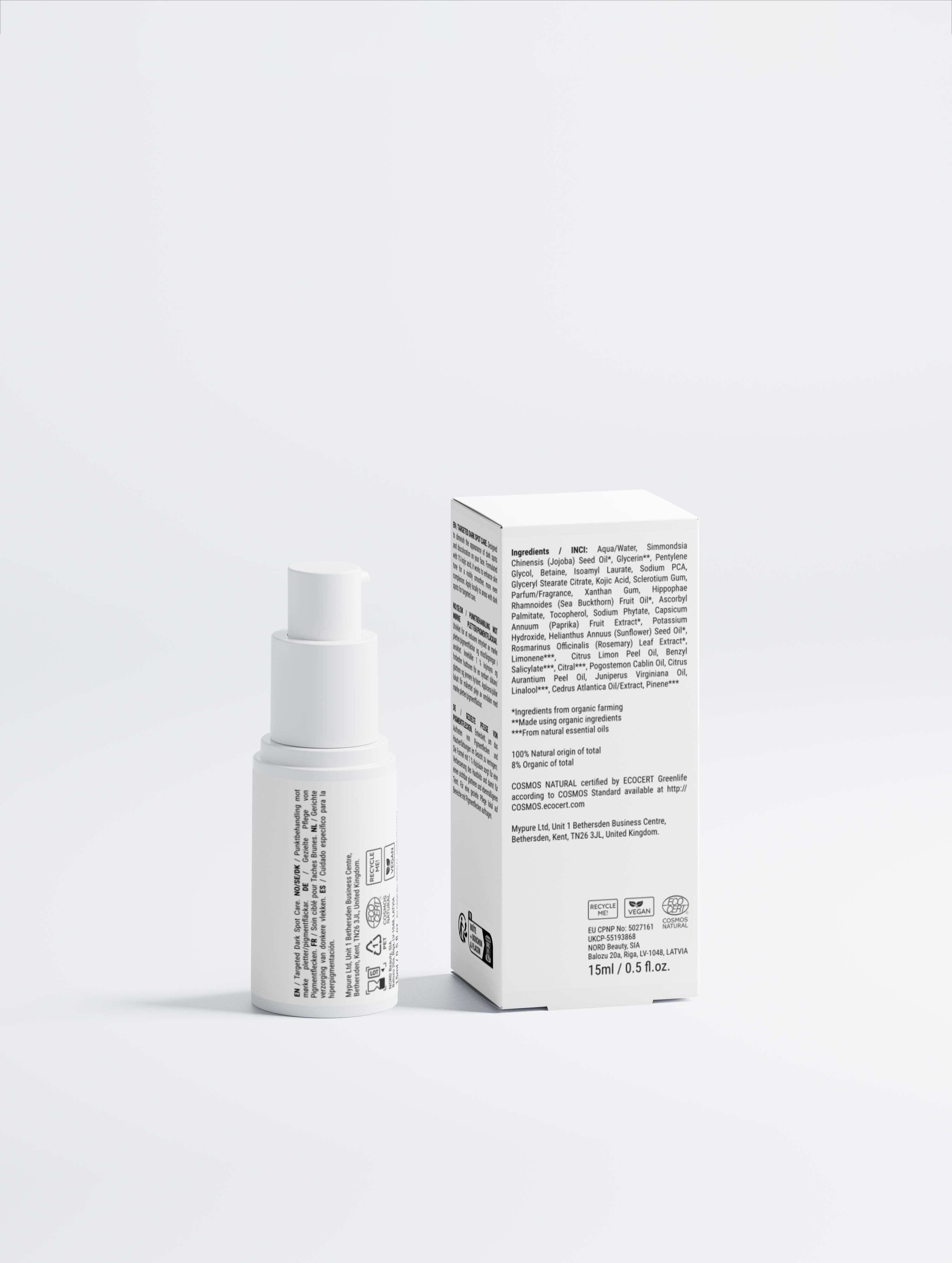 Skincare product with packaging on a white background
