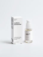 Caffeine gel booster packaging and bottle on a white background
