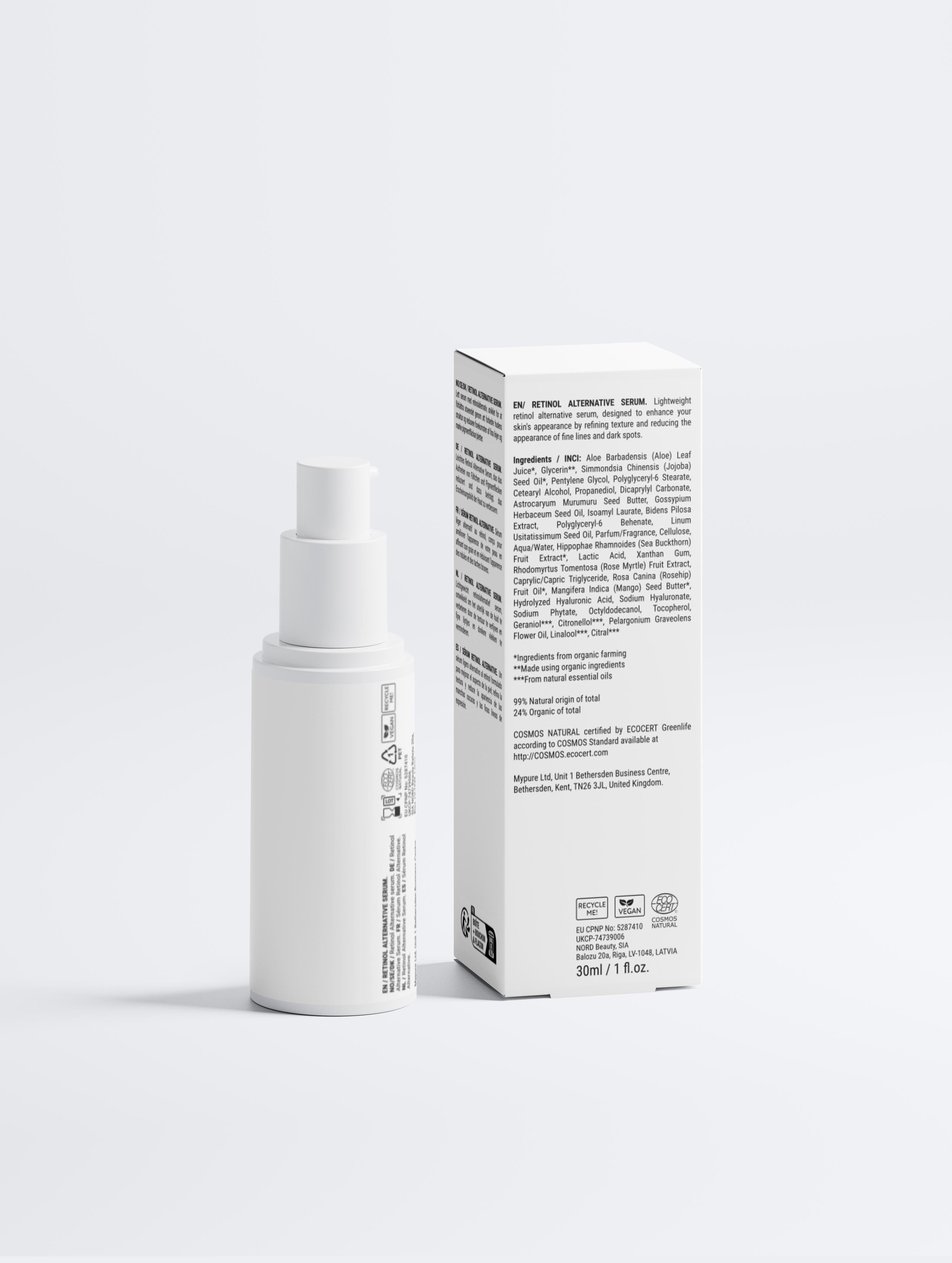 White skincare bottle and box on a light gray background